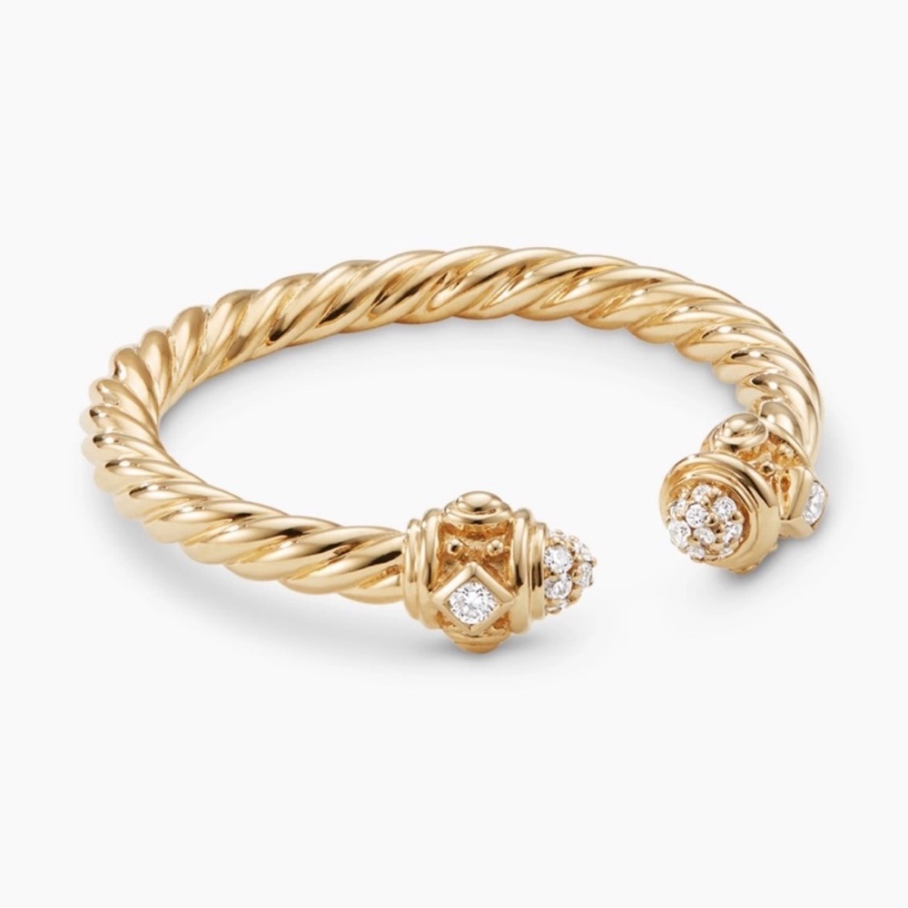 David Yurman Gold Cable Open Cuff Ring with Diamond-Accent Terminals size 6